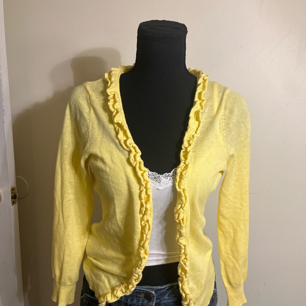 LOFT Yellow Ruffle-Trim Women's Sweater Cardigan